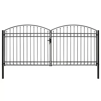 Poarta de gard dubla cu varf in arcada, negru, 400 x 200 cm