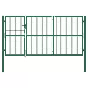 Poarta gard de gradina cu stalpi, verde, 6 x 190 cm