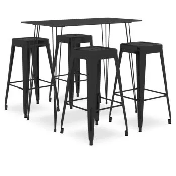 Set mobilier de bar, 5 piese, negru, 60 x 60 x 105 cm