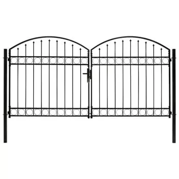 Poarta de gard dubla cu arcada, negru, 300 x 150 cm