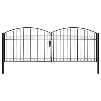 Poarta de gard dubla cu arcada, negru, 400 x 150 cm