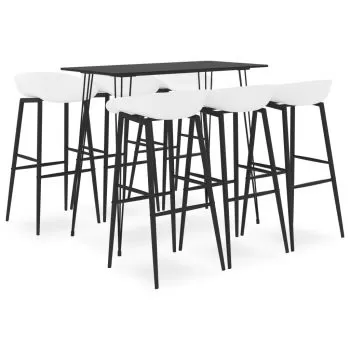 Set mobilier de bar, 7 piese, alb si negru, 60 x 60 x 105 cm