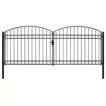 Poarta de gard dubla cu arcada, negru, 400 x 175 cm