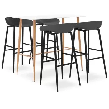 Set mobilier de bar, 5 piese, alb si gri, 60 x 60 x 105 cm