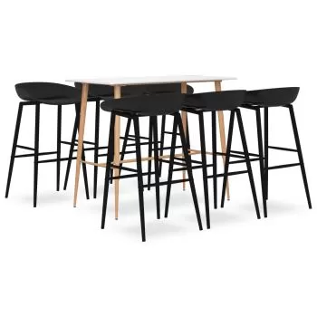  Set mobilier de bar, 7 piese, alb și negru