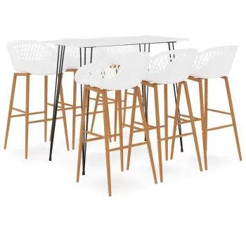 Set mobilier de bar, 7 piese, alb, 60 x 60 x 105 cm