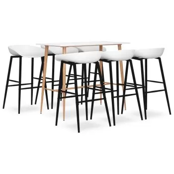 Set mobilier de bar, 7 piese, alb, 60 x 60 x 105 cm