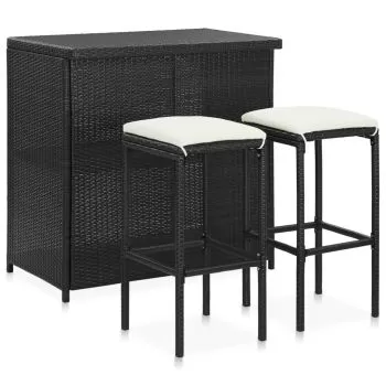Set mobilier de bar, 3 piese, negru, 60 x 60 x 105 cm