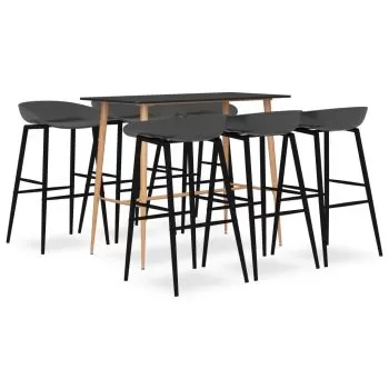 Set mobilier de bar, 7 piese, negru si gri, 60 x 60 x 105 cm