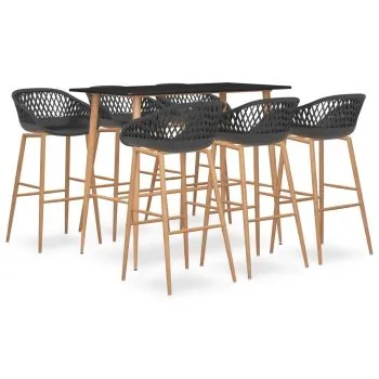 Set mobilier de bar, 7 piese, negru si gri, 60 x 60 x 105 cm
