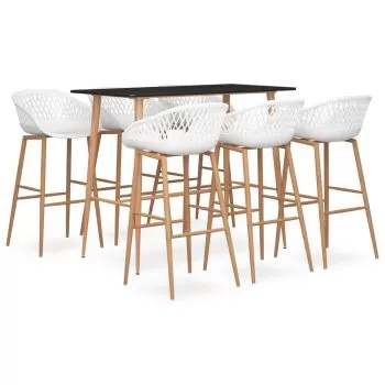 Set mobilier de bar, 7 piese, alb si negru, 60 x 60 x 105 cm