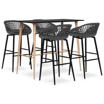  Set mobilier de bar, 5 piese, negru și gri
