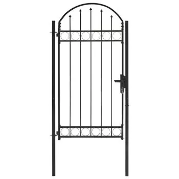 Poarta de gard cu arcada, negru, 100 x 250 cm