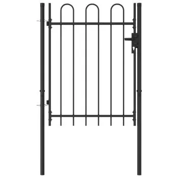  Poartă de gard cu o ușă, vârf arcuit, negru, 1 x 1,2 m, oțel