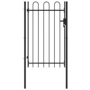  Poartă de gard cu o ușă, vârf arcuit, negru, 1 x 1,5 m, oțel