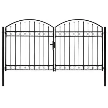 Poarta de gard dubla cu arcada, negru, 300 x 175 cm