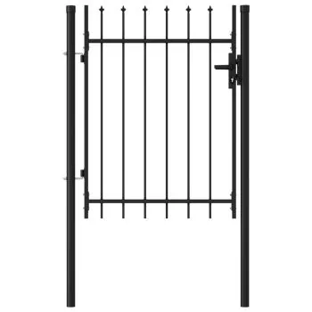  Poartă de gard, o ușă, cu vârf suliță, negru, 1 x 1,2 m, oțel