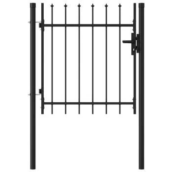  Poartă de gard cu o ușă, vârf ascuțit, negru, 1 x 1 m, oțel
