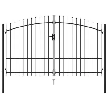 Poartă de gard cu ușă dublă, vârf ascuțit, negru, 3x2 m, oțel