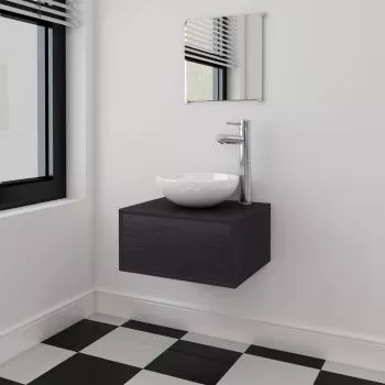 Set mobilier baie format din 3 piese cu chiuveta inclusa, negru