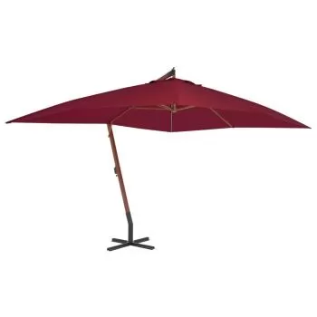 Umbrelă suspendată cu stâlp din lemn, roșu bordo, 400x300 cm