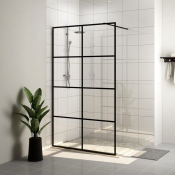 Paravan duș walk-in, negru, 100x195 cm, sticlă ESG transparentă