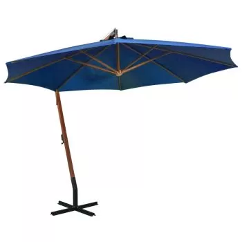 Umbrelă suspendată cu stâlp, albastru azur, 3,5x2,9 m lemn brad