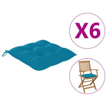 Perne scaun, 6 buc., albastru deschis, 40 x 40 x 7 cm, textil