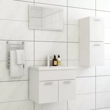  Set mobilier de baie, alb, lemn prelucrat