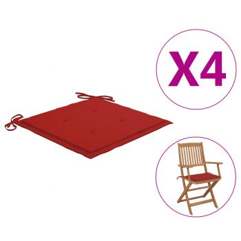 Perne scaun de grădină, 4 buc., roșu, 40x40x3 cm
