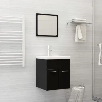  Set mobilier de baie, negru, lemn prelucrat