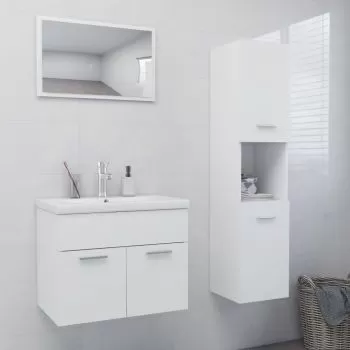  Set mobilier de baie, alb, lemn prelucrat