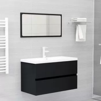  Set mobilier de baie, negru, lemn prelucrat
