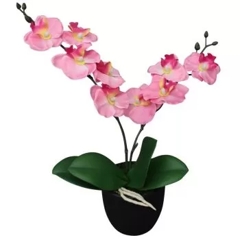 Planta artificiala orhidee cu ghiveci, roz, 30 cm