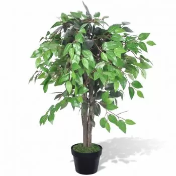 Ficus artificial cu aspect natural si ghiveci, verde, 90 cm