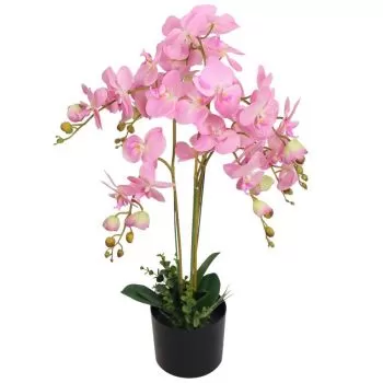 Planta artificiala orhidee cu ghiveci, roz, 75 cm