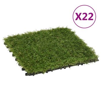 Plăci de iarbă artificială, 22 buc, verde, 30x30 cm