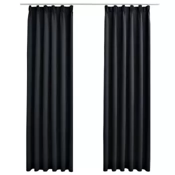 Set 2 bucati draperii opace cu carlige, negru, 140 x 225 cm