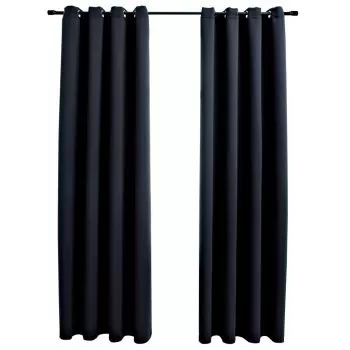 Set 2 bucati draperii opace cu inele metalice, negru, 140 x 175 cm