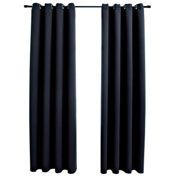 Set 2 bucati draperii opace cu inele metalice, negru, 140 x 225 cm