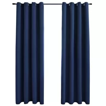 Draperii opace cu inele metalice, albastru, 140 x 175 cm
