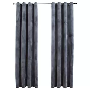 Set 2 bucati draperii opace cu inele, antracit, 140 x 245 cm