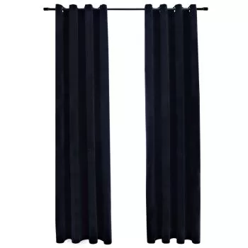 Set 2 bucati draperii opace cu inele, negru, 140 x 245 cm