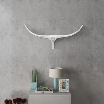 Decoratiune pentru perete tip cap de taur, argintiu, 72 cm