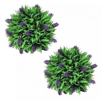 Set 2 bucati set arbusti ornamentali artificiali bila cu lavanda, verde, 28 cm