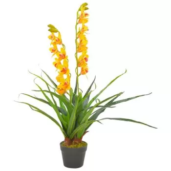 Planta artificiala orhidee cu ghiveci, galben, 90 cm