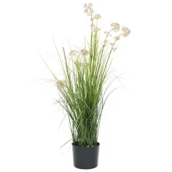 Planta iarba artificiala in ghiveci cu flori, verde, 95 cm