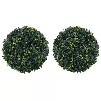 Set 2 bucati bile de arbusti cimisir artificiali, verde, 45 cm