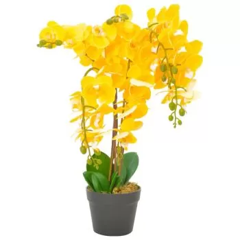 Planta artificiala orhidee cu ghiveci, galben, 60 cm