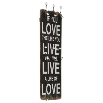 Cuier de perete cu 6 cârlige, 120 x 40 cm, LOVE LIFE